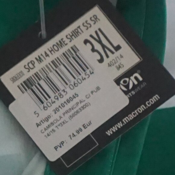 Macron Sporting Portugal Green White M14 Home Shirt Soccer Football Jersey 3XL - Picture 11 of 12